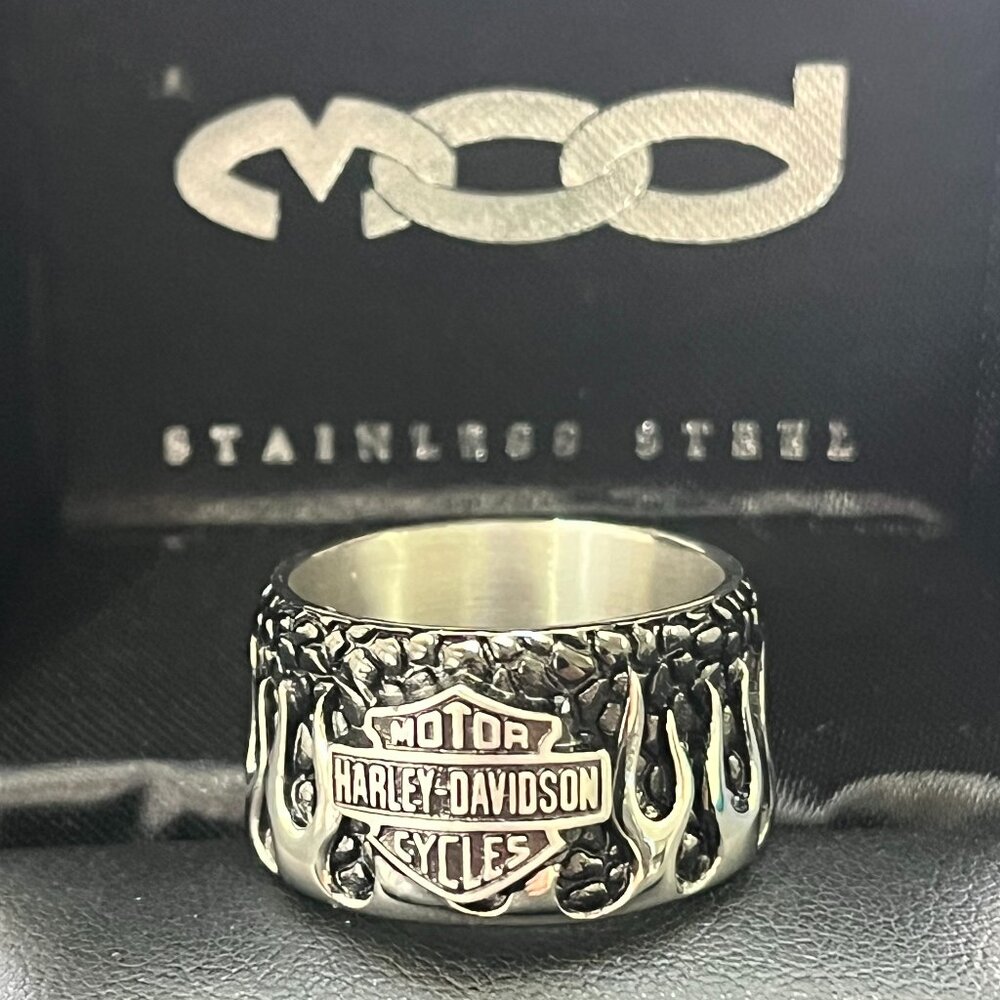 HARLEY DAVIDSON BAR & SHIELD TEXTURE FLAME RING